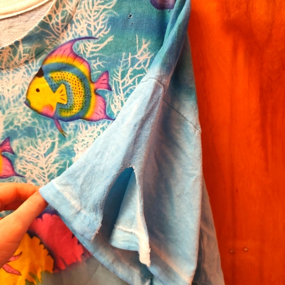 Vtg 90s Single Stitch Watercolor Artsy Key West Sea Notes Tropical T Shirt 3XLT - Picture 12 of 13